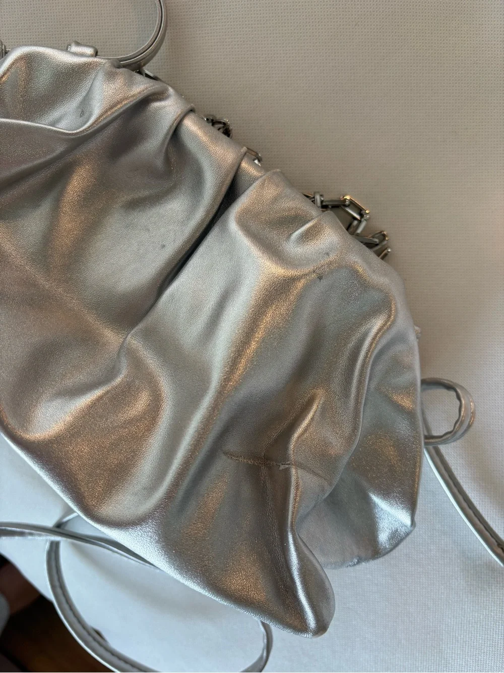 Express Silver Metallic Chain-Handle Women's Clutch Bag